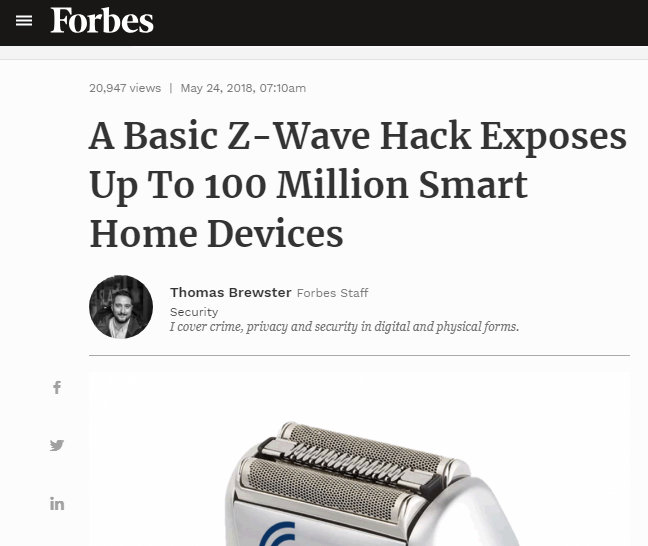 Forbes об ошибке в безопасности Z-Wave